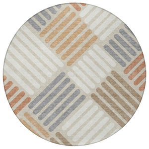 HomeRoots 8' Copper Geometric Round Rug - Stylish Washable Indoor/Outdoor Area Rug for High-Traffic Spaces 660393