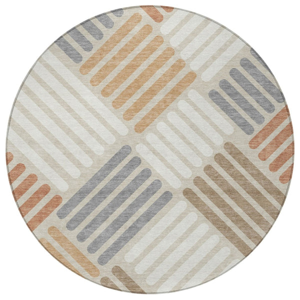 HomeRoots 8' Copper Geometric Round Rug - Stylish Washable Indoor/Outdoor Area Rug for High-Traffic Spaces 660393