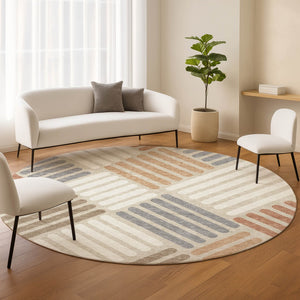 HomeRoots 8' Copper Geometric Round Rug - Stylish Washable Indoor/Outdoor Area Rug for High-Traffic Spaces 660393