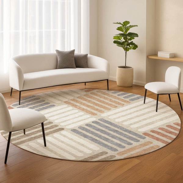 HomeRoots 8' Copper Geometric Round Rug - Stylish Washable Indoor/Outdoor Area Rug for High-Traffic Spaces 660393