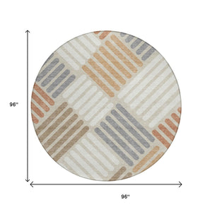 HomeRoots 8' Copper Geometric Round Rug - Stylish Washable Indoor/Outdoor Area Rug for High-Traffic Spaces 660393