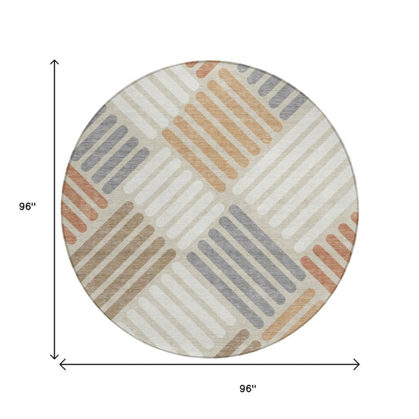 HomeRoots 8' Copper Geometric Round Rug - Stylish Washable Indoor/Outdoor Area Rug for High-Traffic Spaces 660393