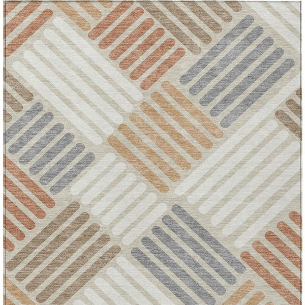 HomeRoots 8' X 10' Geometric Washable Area Rug in Copper, Ivory & Rust - Durable, Stylish for Indoor/Outdoor Use 660394