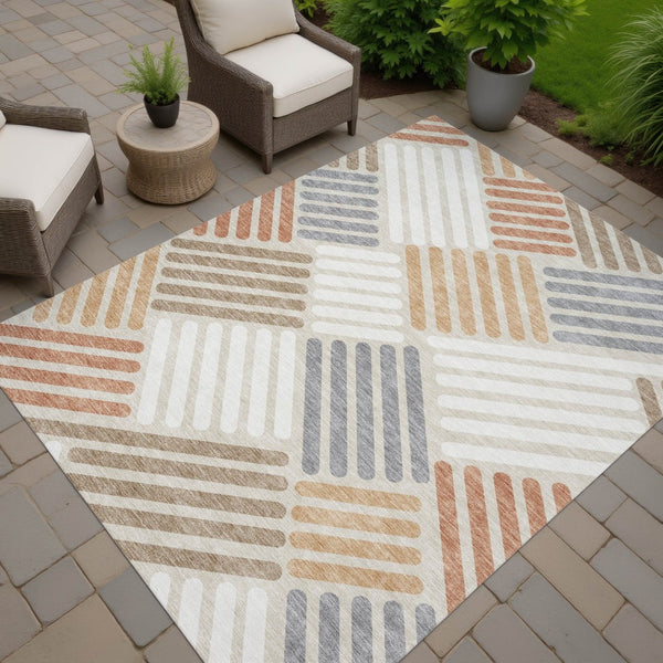 HomeRoots 8' X 10' Geometric Washable Area Rug in Copper, Ivory & Rust - Durable, Stylish for Indoor/Outdoor Use 660394