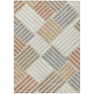 HomeRoots 8' X 10' Geometric Washable Area Rug in Copper, Ivory & Rust - Durable, Stylish for Indoor/Outdoor Use 660394