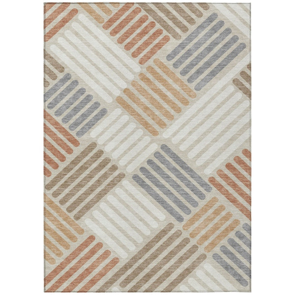 HomeRoots 8' X 10' Geometric Washable Area Rug in Copper, Ivory & Rust - Durable, Stylish for Indoor/Outdoor Use 660394