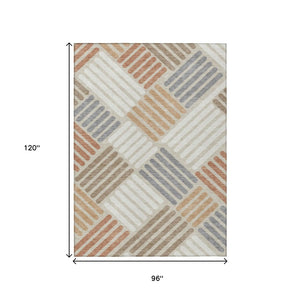 HomeRoots 8' X 10' Geometric Washable Area Rug in Copper, Ivory & Rust - Durable, Stylish for Indoor/Outdoor Use 660394