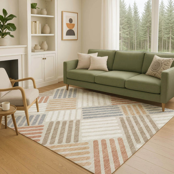 HomeRoots 8' X 10' Geometric Washable Area Rug in Copper, Ivory & Rust - Durable, Stylish for Indoor/Outdoor Use 660394