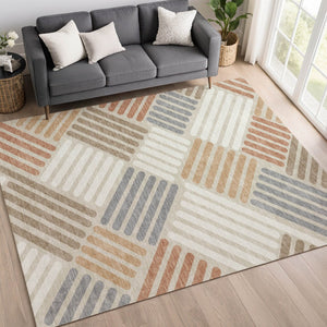 HomeRoots 8' X 10' Geometric Washable Area Rug in Copper, Ivory & Rust - Durable, Stylish for Indoor/Outdoor Use 660394