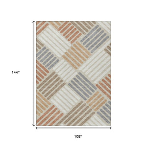 HomeRoots 9' Geometric Area Rug in Copper, Ivory, and Rust - Stylish, Washable, Indoor/Outdoor Design for High-Traffic Use 660395