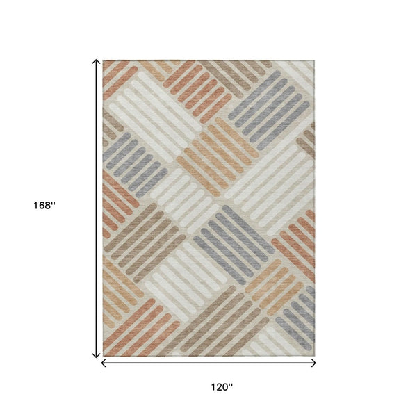 HomeRoots 10' Geometric Copper Ivory & Rust Area Rug - Washable, Durable for Indoor/Outdoor Spaces & High Traffic 660396