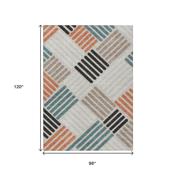HomeRoots 8' X 10' Geometric Sand Ivory & Black Area Rug – Stylish, Durable, Washable for Indoor & Outdoor Use 660400