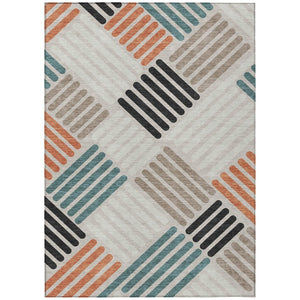 HomeRoots 8' X 10' Geometric Sand Ivory & Black Area Rug – Stylish, Durable, Washable for Indoor & Outdoor Use 660400