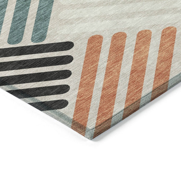 HomeRoots 8' X 10' Geometric Sand Ivory & Black Area Rug – Stylish, Durable, Washable for Indoor & Outdoor Use 660400