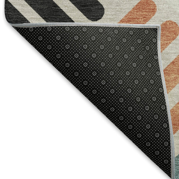 HomeRoots 9' X 12' Sand Ivory & Black Geometric Washable Rug – Durable Indoor/Outdoor Style for Any Space! 660401