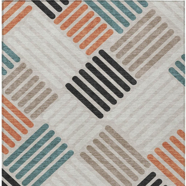 HomeRoots 9' X 12' Sand Ivory & Black Geometric Washable Rug – Durable Indoor/Outdoor Style for Any Space! 660401