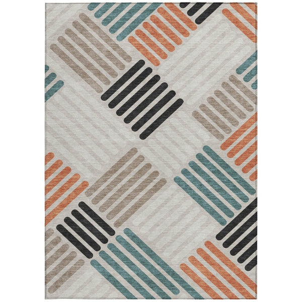 HomeRoots 9' X 12' Sand Ivory & Black Geometric Washable Rug – Durable Indoor/Outdoor Style for Any Space! 660401