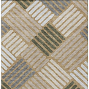 HomeRoots 5' Geometric Washable Area Rug in Gold, Ivory & Charcoal – Stylish, Durable for Indoor & Outdoor Use 660404
