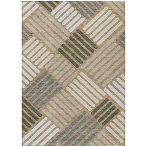 HomeRoots 5' Geometric Washable Area Rug in Gold, Ivory & Charcoal – Stylish, Durable for Indoor & Outdoor Use 660404