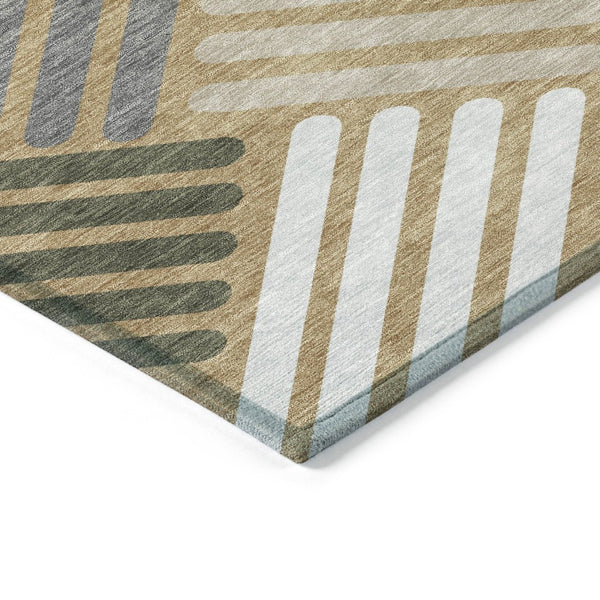 HomeRoots 10' X 14' Modern Gold Ivory Charcoal Geometric Washable Indoor Outdoor Area Rug for High Traffic Areas 660408
