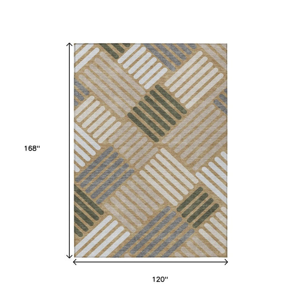 HomeRoots 10' X 14' Modern Gold Ivory Charcoal Geometric Washable Indoor Outdoor Area Rug for High Traffic Areas 660408