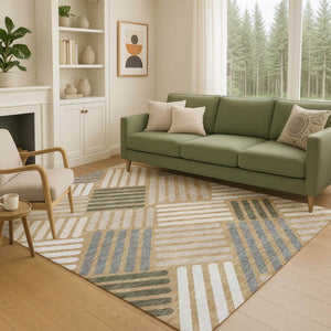 HomeRoots 10' X 14' Modern Gold Ivory Charcoal Geometric Washable Indoor Outdoor Area Rug for High Traffic Areas 660408