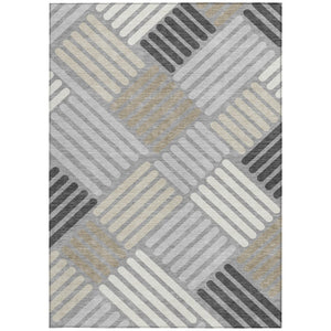 HomeRoots 8' X 10' Washable Gray Ivory Tan Geometric Area Rug for Indoor & Outdoor Use - Stylish & Durable! 660412