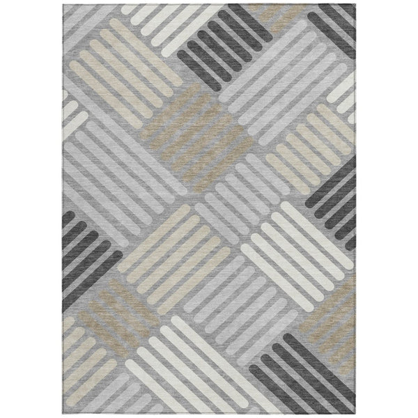HomeRoots 8' X 10' Washable Gray Ivory Tan Geometric Area Rug for Indoor & Outdoor Use - Stylish & Durable! 660412
