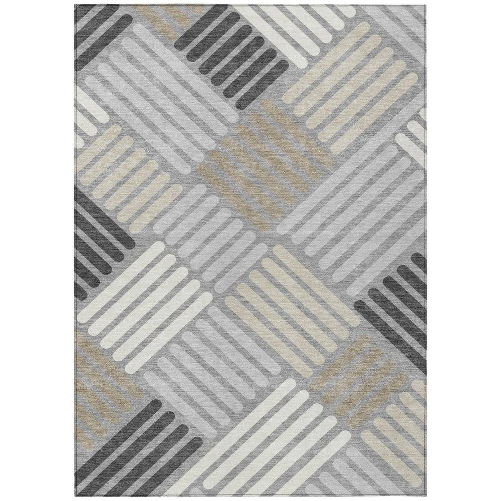 HomeRoots 10' Gray Ivory Tan Geometric Washable Area Rug – Stylish Indoor Outdoor Essential for Modern Homes 660414