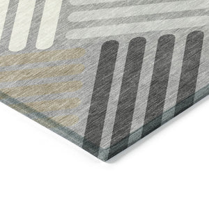 HomeRoots 10' Gray Ivory Tan Geometric Washable Area Rug – Stylish Indoor Outdoor Essential for Modern Homes 660414