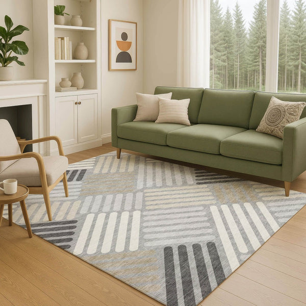 HomeRoots 10' Gray Ivory Tan Geometric Washable Area Rug – Stylish Indoor Outdoor Essential for Modern Homes 660414