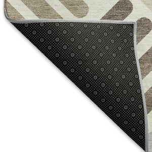 HomeRoots 8' Round Geometric Area Rug in Ivory Beige & Brown - Washable, Durable for Indoor/Outdoor Use 660417