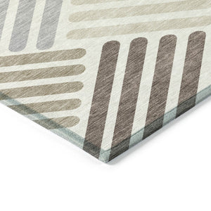 HomeRoots 8' Round Geometric Area Rug in Ivory Beige & Brown - Washable, Durable for Indoor/Outdoor Use 660417