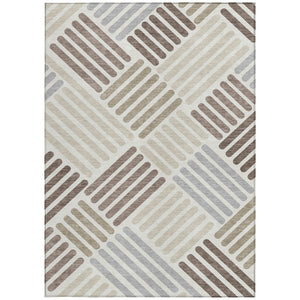 HomeRoots 8' Geometric Washable Area Rug in Ivory, Beige & Brown - Perfect for Indoor & Outdoor Spaces! 660418