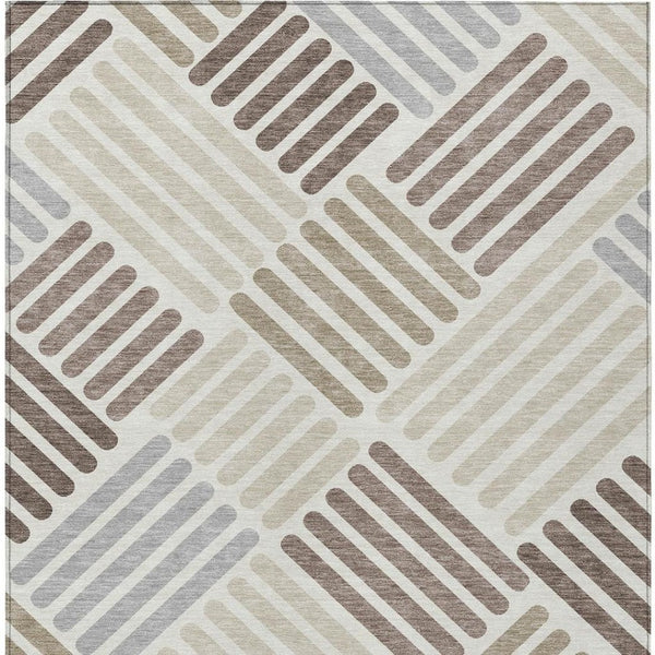 HomeRoots 8' Geometric Washable Area Rug in Ivory, Beige & Brown - Perfect for Indoor & Outdoor Spaces! 660418