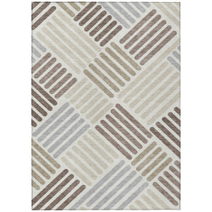 HomeRoots 10' Stylish Ivory Beige Brown Geometric Washable Indoor Outdoor Area Rug for Modern Homes & Patios 660420