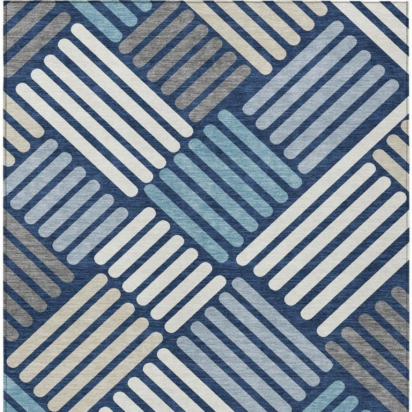 HomeRoots 5' Navy Blue Geometric Washable Area Rug - Durable, Stylish, Indoor/Outdoor Design for High Traffic Use 660422