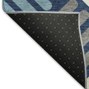 HomeRoots 5' Navy Blue Geometric Washable Area Rug - Durable, Stylish, Indoor/Outdoor Design for High Traffic Use 660422