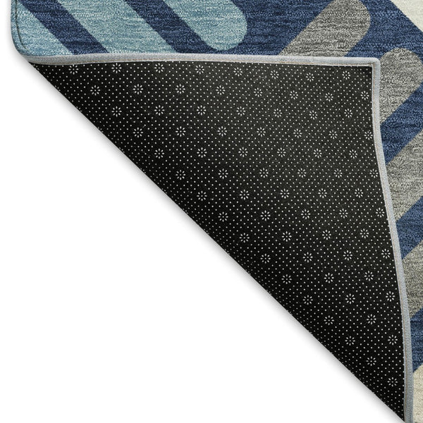 HomeRoots 5' Navy Blue Geometric Washable Area Rug - Durable, Stylish, Indoor/Outdoor Design for High Traffic Use 660422