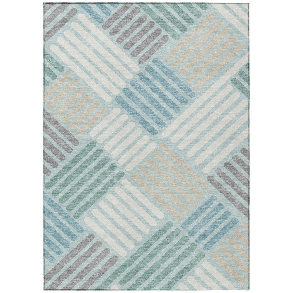HomeRoots 5' X 8' Pale Aqua Geometric Indoor/Outdoor Area Rug - Stylish, Washable & Durable for Any Space 660428