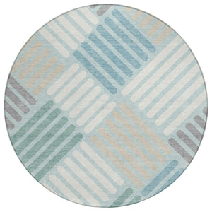 HomeRoots 8' Pale Aqua Geometric Round Rug - Stylish Washable Area Rug for Indoor & Outdoor Spaces 660429