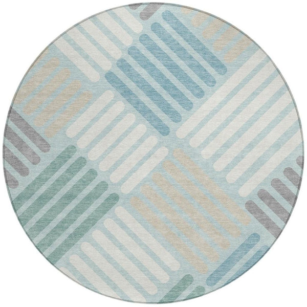 HomeRoots 8' Pale Aqua Geometric Round Rug - Stylish Washable Area Rug for Indoor & Outdoor Spaces 660429