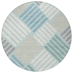 HomeRoots 8' Pale Aqua Geometric Round Rug - Stylish Washable Area Rug for Indoor & Outdoor Spaces 660429
