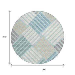 HomeRoots 8' Pale Aqua Geometric Round Rug - Stylish Washable Area Rug for Indoor & Outdoor Spaces 660429