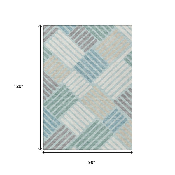 HomeRoots 8' X 10' Stylish Pale Aqua Geometric Area Rug – Durable, Washable, Ideal for Indoor & Outdoor Use 660430