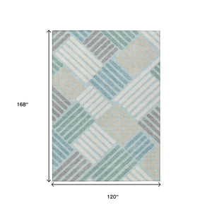 HomeRoots 10' Geometric Washable Area Rug in Pale Aqua, Wheat & Ivory - Durable Indoor/Outdoor Design! 660432