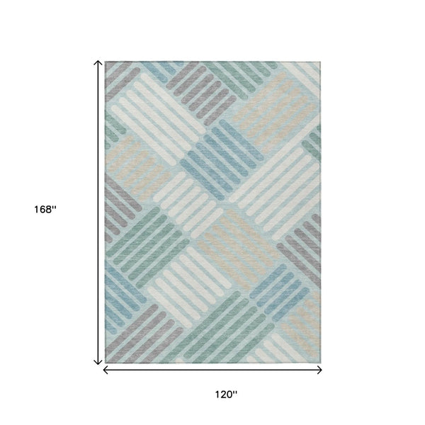HomeRoots 10' Geometric Washable Area Rug in Pale Aqua, Wheat & Ivory - Durable Indoor/Outdoor Design! 660432