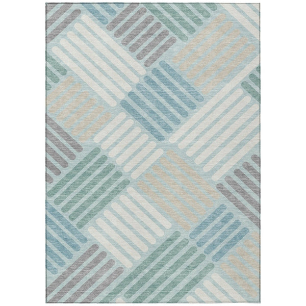 HomeRoots 10' Geometric Washable Area Rug in Pale Aqua, Wheat & Ivory - Durable Indoor/Outdoor Design! 660432