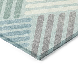 HomeRoots 10' Geometric Washable Area Rug in Pale Aqua, Wheat & Ivory - Durable Indoor/Outdoor Design! 660432