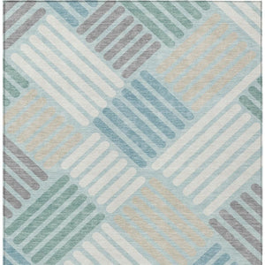 HomeRoots 10' Geometric Washable Area Rug in Pale Aqua, Wheat & Ivory - Durable Indoor/Outdoor Design! 660432